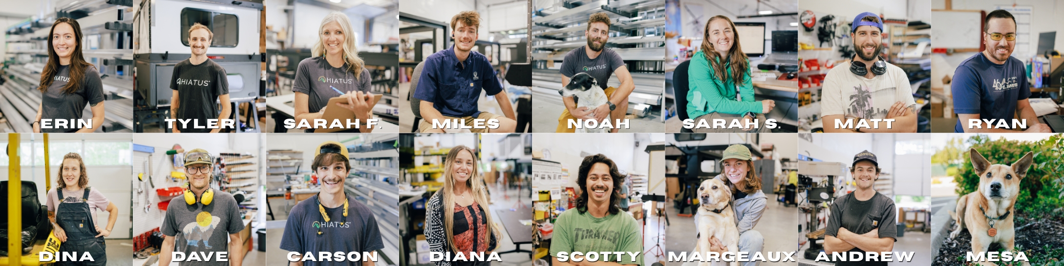 Collage of Hiatus team member portraits included in the Hiatus truck camper holiday gift guide.