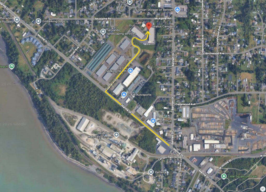 Hiatus Campers location in Bellingham Washington, where you go for truck camper installation day